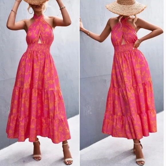 Boho floral print halter maxi dress - Picture 3 of 9